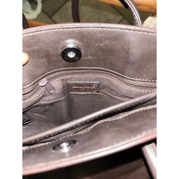 Two Tone Brown Nine West Shoulder Bag Tote Genuine Leather Smooth Magnetic Top - Picture 6 of 11